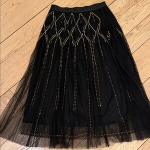 Elegant Black and Gold Embellished Lined Tulle Skirt